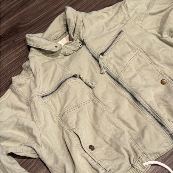 Anthropologie Pilcro Tidal Moto Utility Jacket Size 1X Green Cropped Fall Coat - Picture 2 of 6
